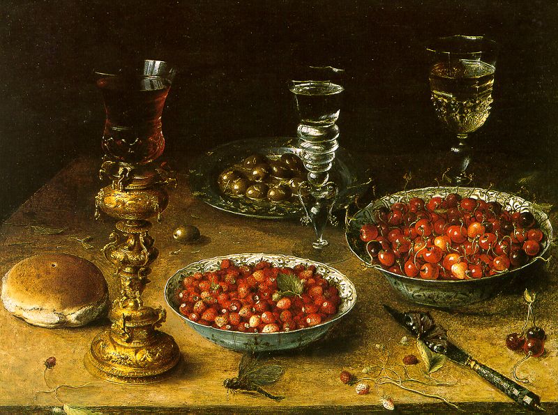 Still-Life with Cherries & Strawberries in China Bowls