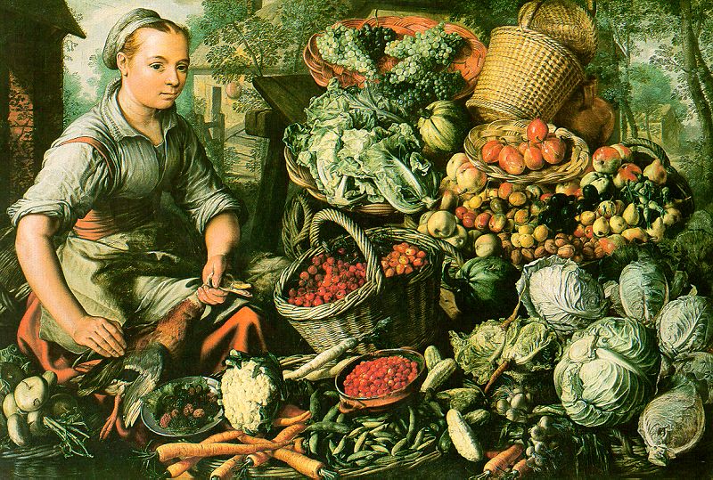Market Woman with Fruits, Vegetables, & Poultry