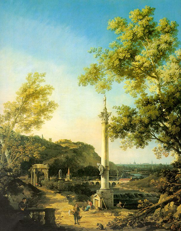 Capriccio- River Landscape with a Column, a Ruined Roman Arch, & Reminiscences of England